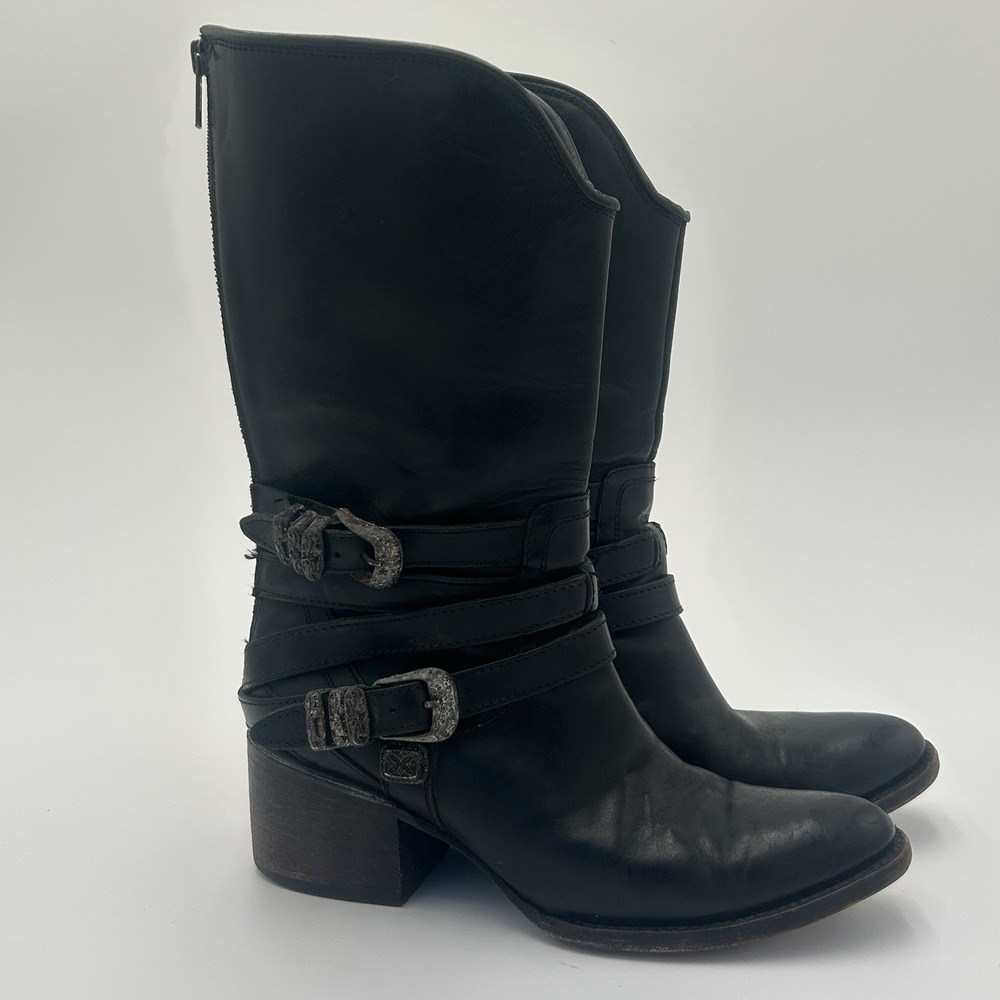 Freebird by Steven Pikes Size 8 Wrap Strap Riding Western Leather Boots Black - Picture 4 of 12